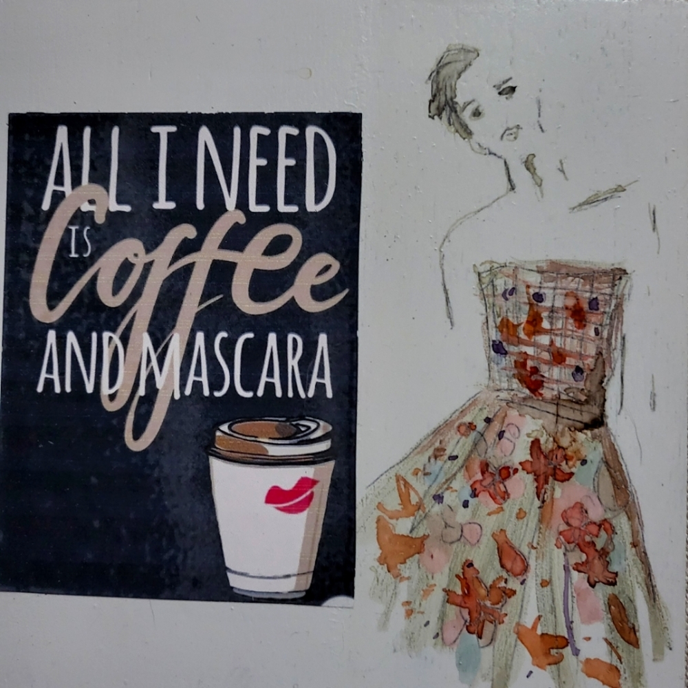 COFFEE & TEA Tiles, Wood, 5x5, Great Gifts for your Coffee bar.Hand-painted.Bl
